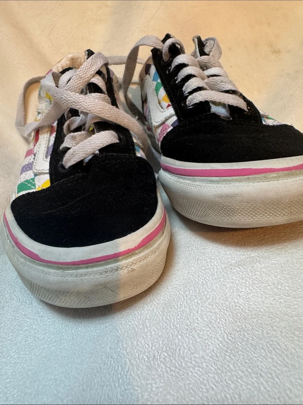 Vans Kids Checkerboard Low Top Sneakers - Black with Rainbow